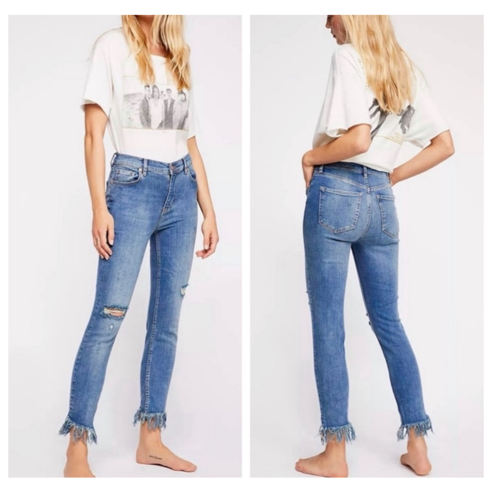 Free People Great Heights frayed hem distressed jeans waist 28